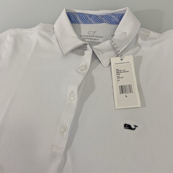Vineyard‎ Vines Women's Solid White Performance Pique Polo Tee Large New Logo - Picture 1 of 8